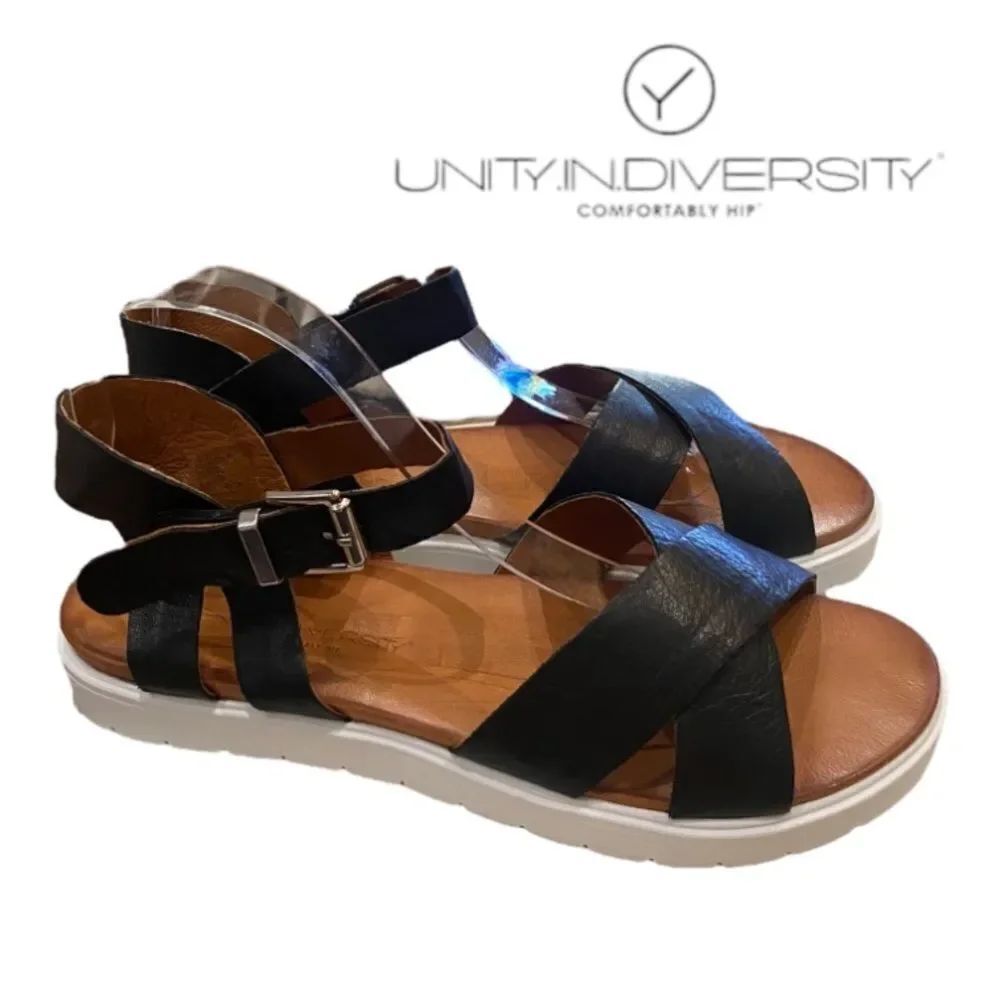 UNITY IN DIVERSITY Ivy 06 Women's Black Leather Sandals NEW 41 9.5 10